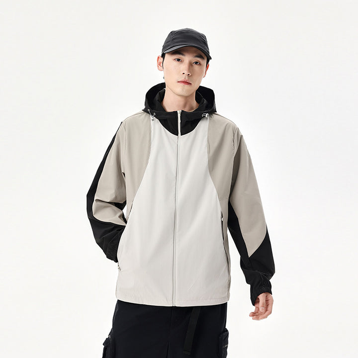 Herren leichte wasserabweisende Farbblock-Windjacke mit Kapuze und Reißverschluss Echo Archiv