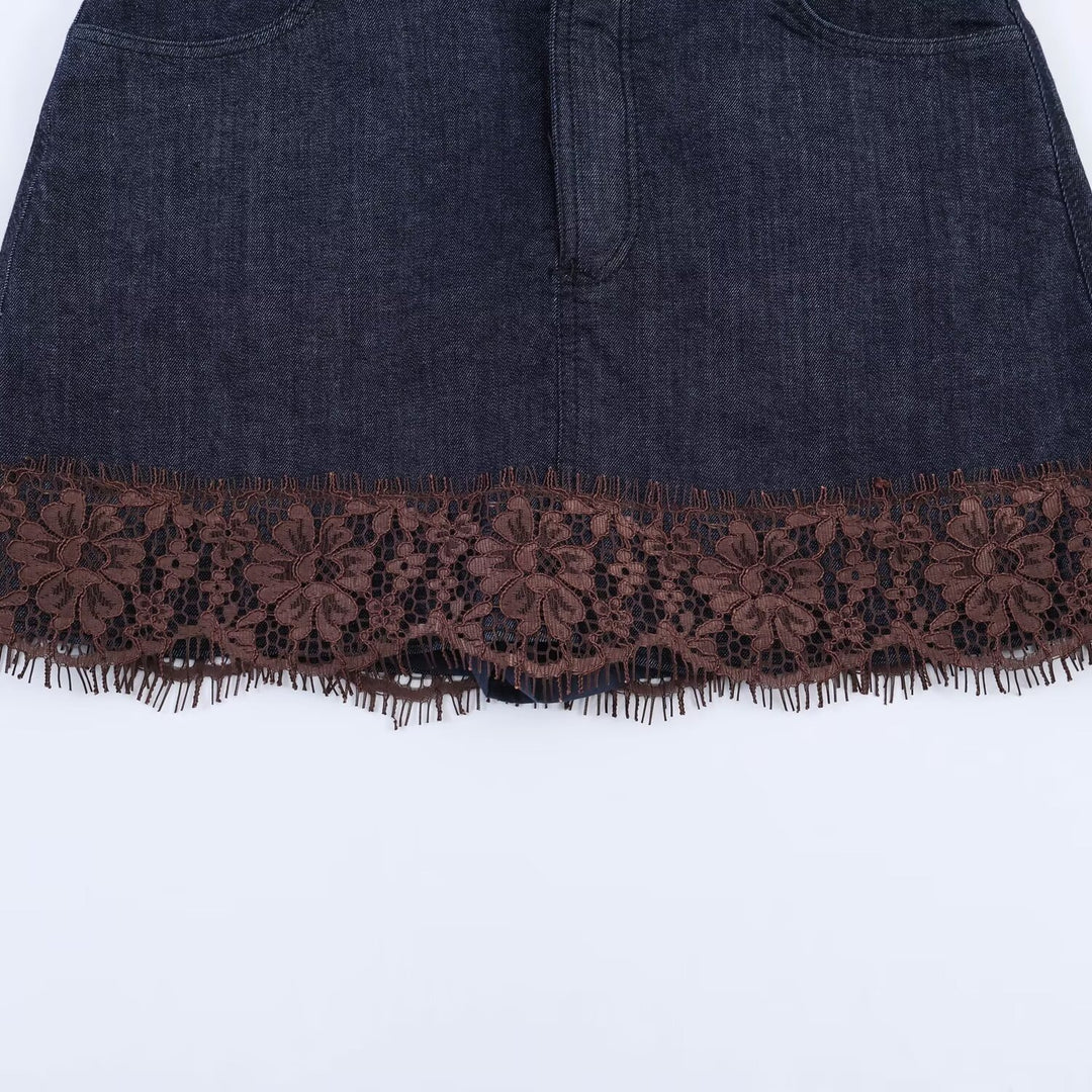 Damen Jeansrock mit exquisiter Spitze und fransigem Saum Echo Archiv