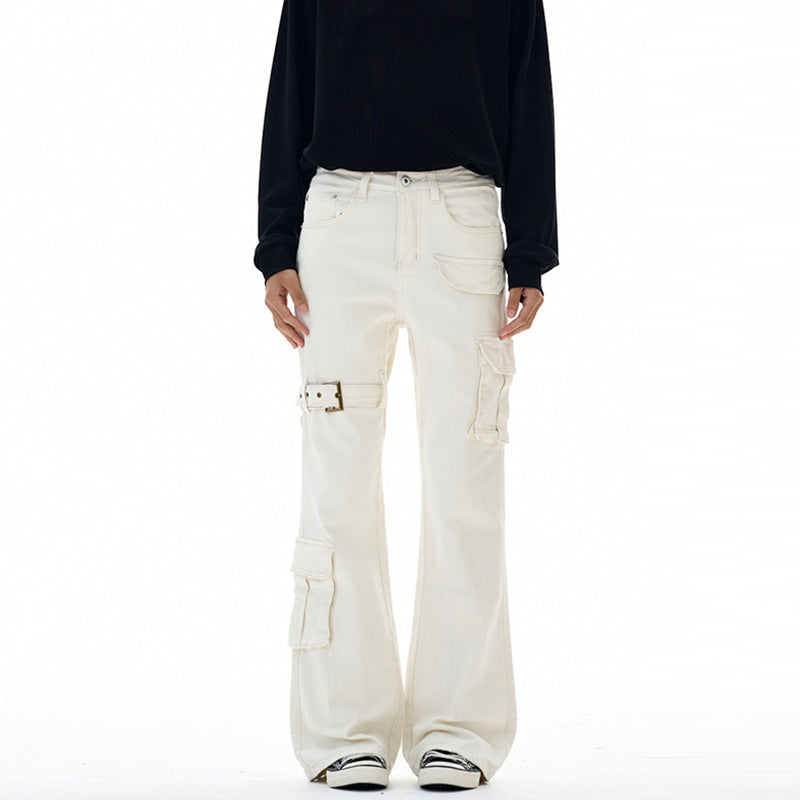 Damen Cargo-Flared-Jeans mit hoher Bundlinie, Utility-Taschen und Beinschnalle Echo Archiv