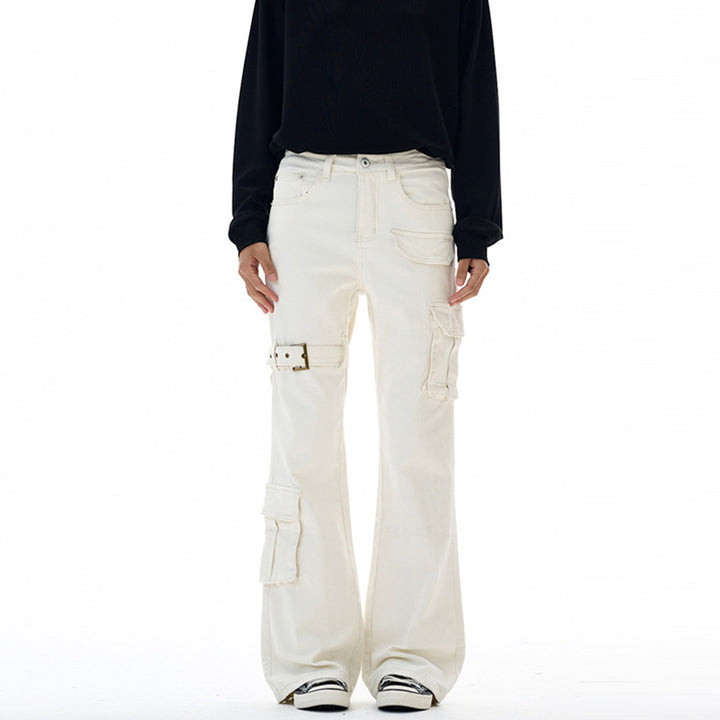 Damen Cargo-Flared-Jeans mit hoher Bundlinie, Utility-Taschen und Beinschnalle Echo Archiv