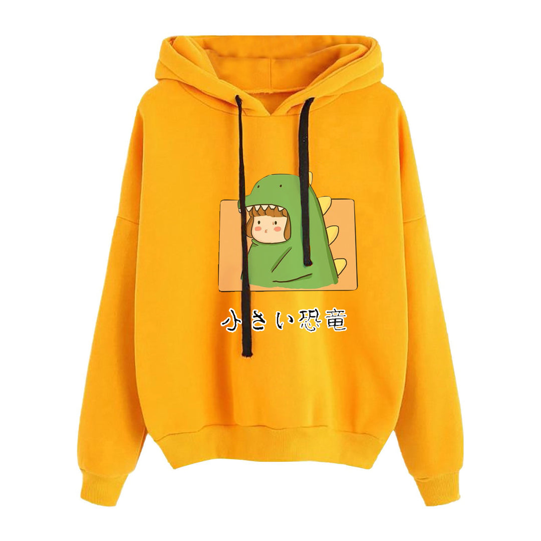 Damen kurz geschnittener Cropped-Kapuzenpullover mit niedlicher Frosch-Illustration und verstellbarer Kapuze – Auréline
