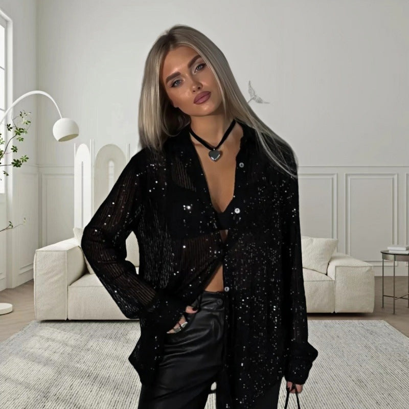 Damen Glitzerndes Oversized-Hemd mit Pailletten Echoarchiv