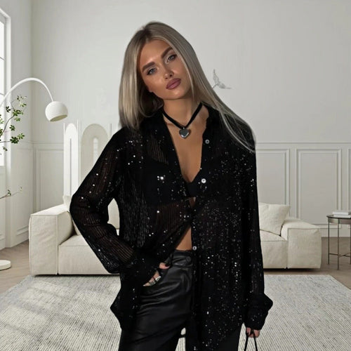 Damen Glitzerndes Oversized-Hemd mit Pailletten Echoarchiv