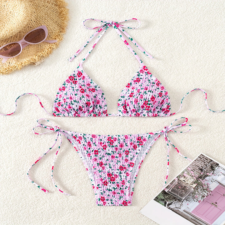 Damen Triangel-Bikini-Set mit verspielter Raffung und hübschem Blumenmuster Echo Archiv