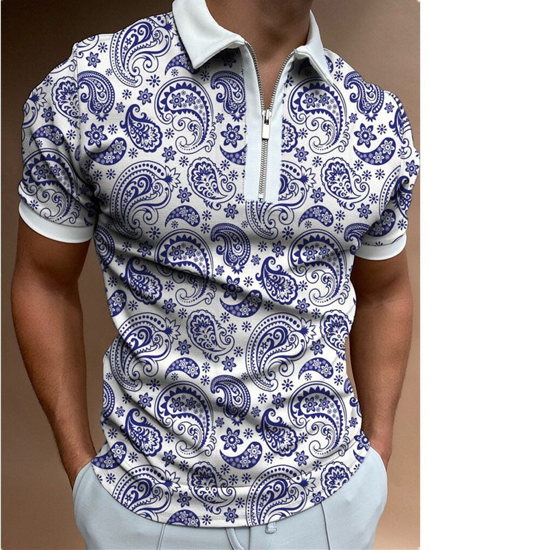 Herren Poloshirt mit modischem Paisley-Muster und Reißverschluss Echoarchiv