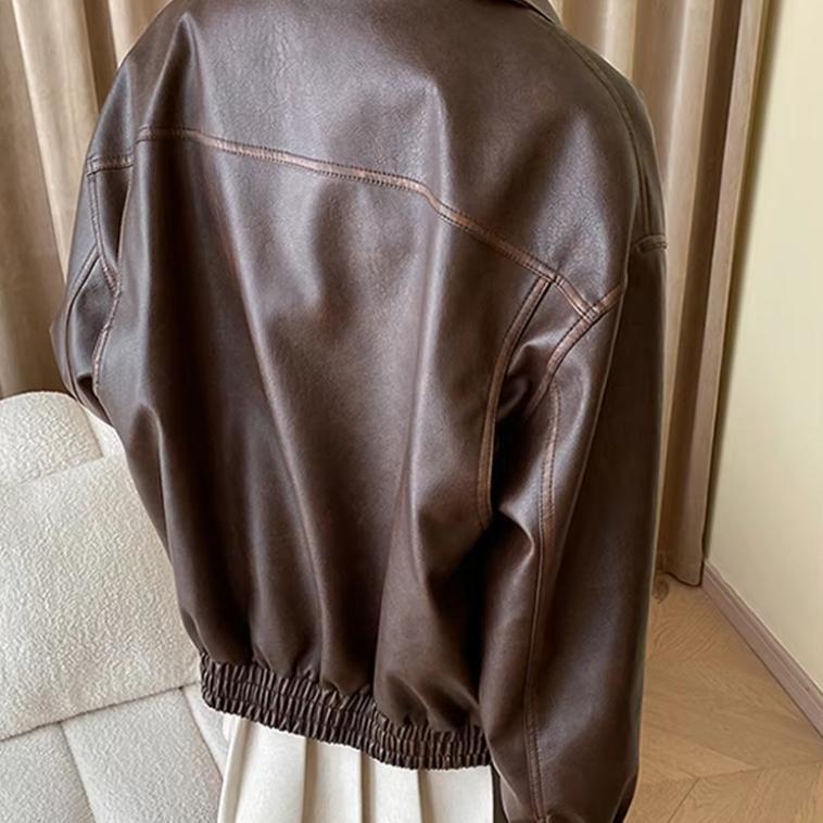Damen Oversized-Kunstlederblouson mit Hemdkragen, aufgesetzten Pattentaschen und verdeckter Reißverschlussleiste Echo Archiv