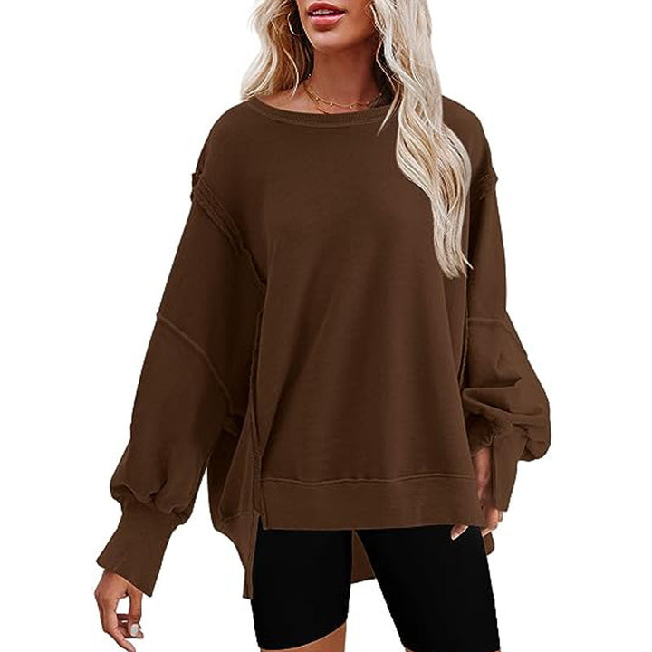 Damen Oversized Sweatshirt mit Ballonärmeln, seitlichen Schlitzen und offenen Kanten Echoarchiv