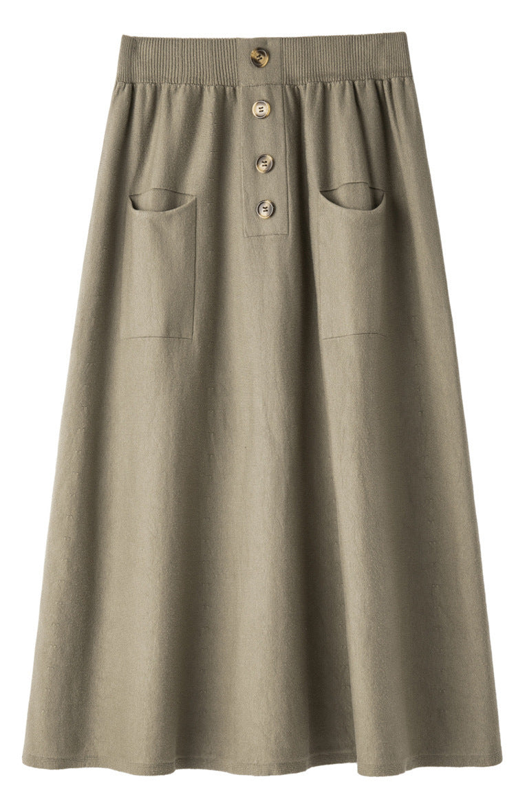 Damen Midirock aus Wollmix mit A‑Linie, elastischem Rippbund, Zierriegel‑Knopfleiste und aufgesetzten Taschen Echoarchiv