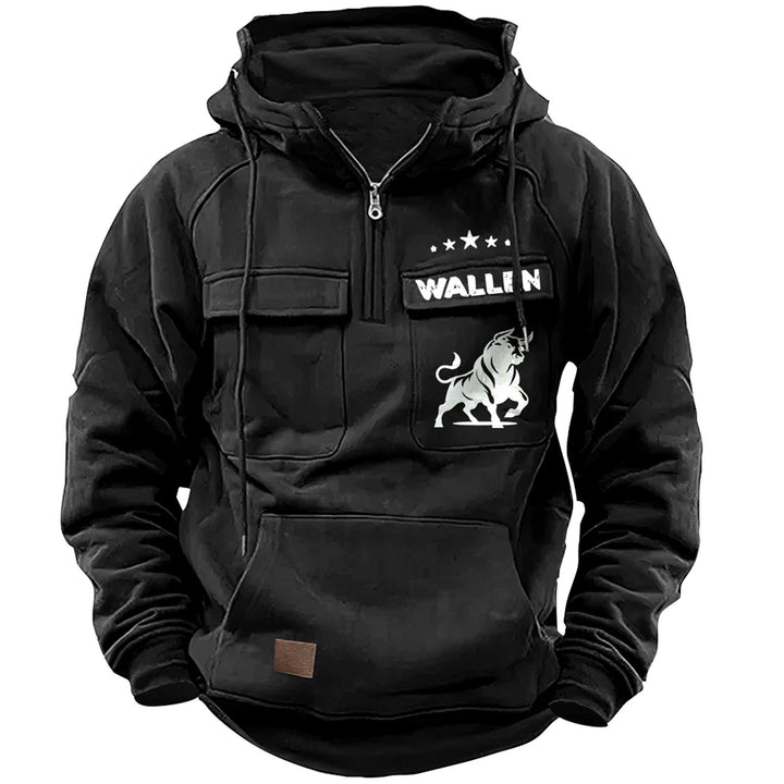 Herren nan Kapuzenpullover mit Halbzip, Cargo-Brusttaschen und Kängurutasche Echo Archiv