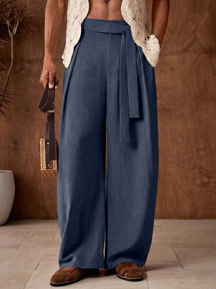 Herren nan weit geschnittene Leinenhose mit hoher Taille und Bindegürtel Echo Archiv