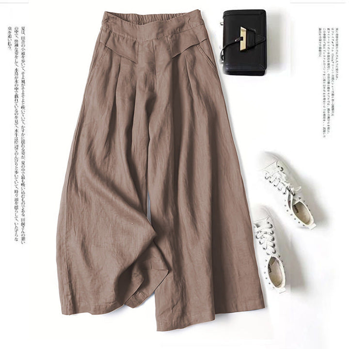 Damen Weit geschnittene Leinenhose mit hohem Bund und eleganten Falten Echoarchiv