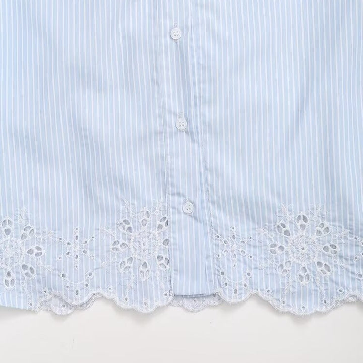Damen Cropped Hemdbluse mit besticktem Spitzenkragen und Häkelspitzen-Saum Echo Archiv