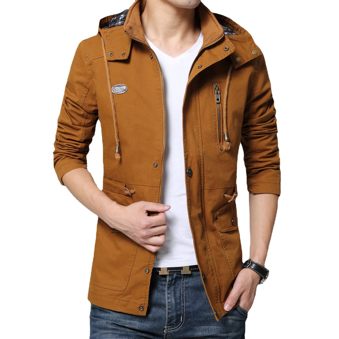 Herren Baumwollparka mit Kapuze, Kordelzug und Multifunktions‑Taschen – Taviero