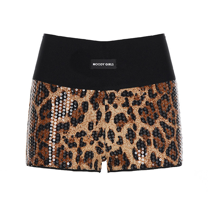 Damen Glitzernde Leoparden-Shorts mit elastischem Bund und stylischem Design Echo Archiv