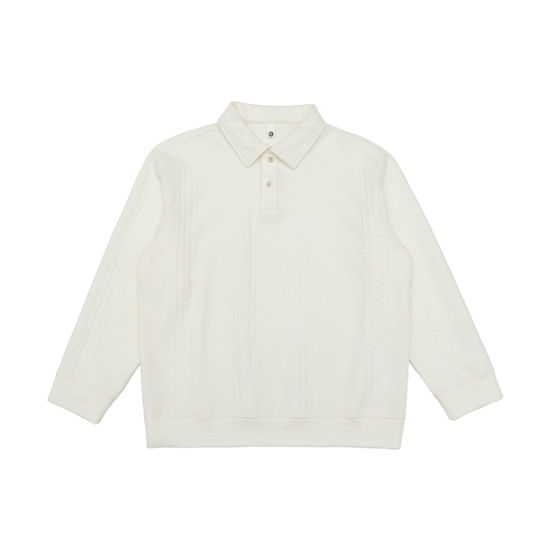 Unisex Strukturierter Polopullover mit Hemdkragen und Zopfmuster Echoarchiv