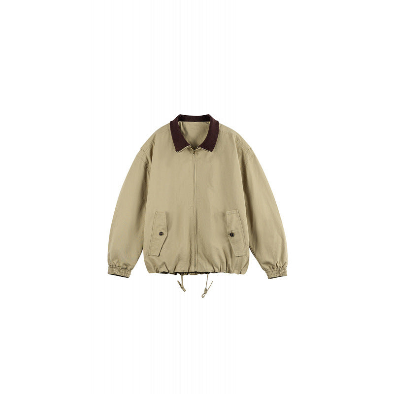 Herren Kastige Zip-Übergangsjacke aus robustem Canvas mit kontrastiertem Strickkragen, Tunnelzug und Pattentaschen Echo Archiv