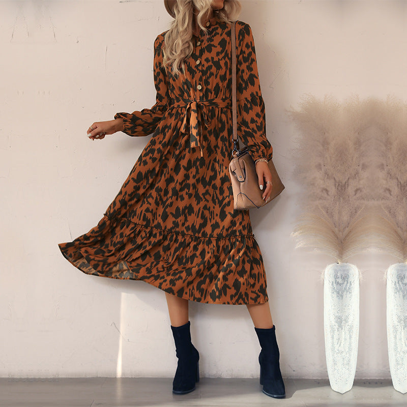Damen Midi-Kleid mit Gürtel und floralen Akzenten Echo Archiv