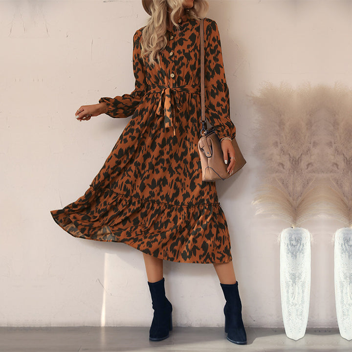 Damen Midi-Kleid mit Gürtel und floralen Akzenten Echo Archiv