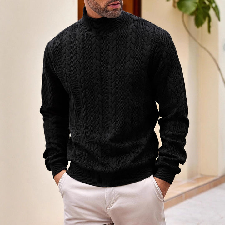 Herren grobgestrickter Zopfstrickpullover mit halbem Stehkragen und elastischen Rippbündchen – Norvane