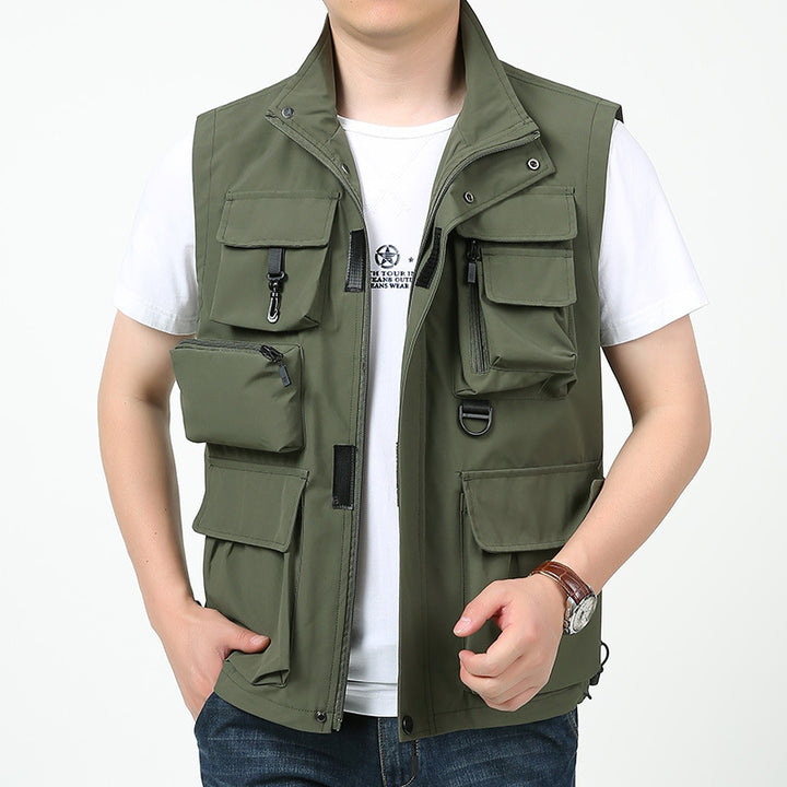 Herren Multitaschen-Outdoorweste mit D-Ring, Reißverschlusstaschen und abnehmbarem Taschenmodul Echoarchiv