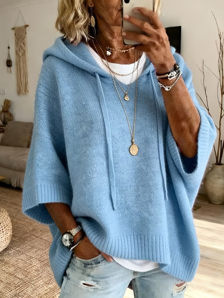 Damen nan Oversize Strickponcho mit Kapuze und kurzen Ärmeln Echo Archiv