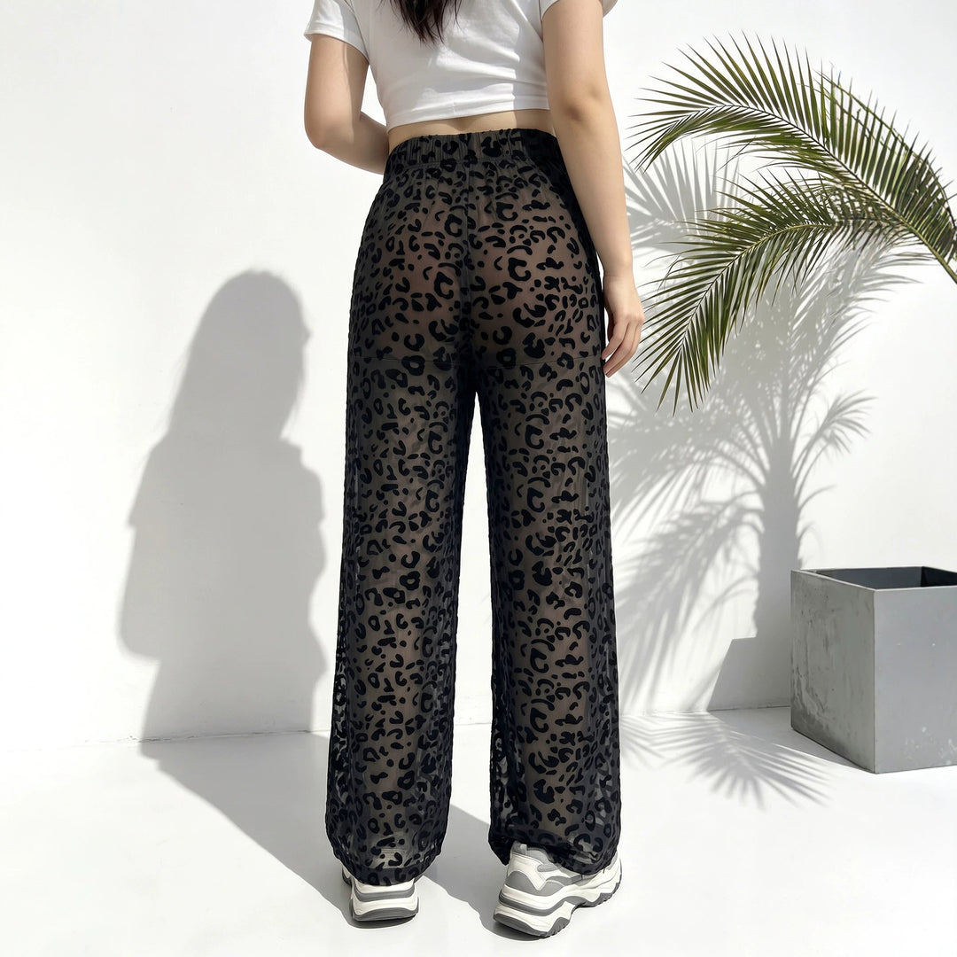 Damen weite Leoprint Strand- und Freizeit-Hose mit elastischem Bund echoarchiv-
