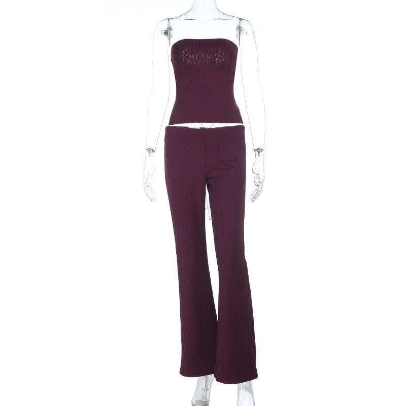 Damen elegantes Set aus trägerlosem Oberteil und flared Hose Echo Archiv