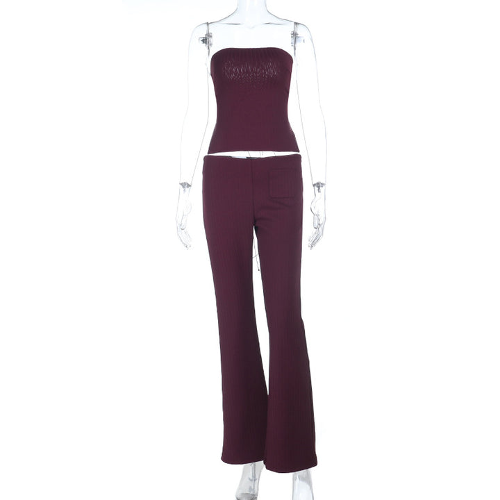 Damen elegantes Set aus trägerlosem Oberteil und flared Hose Echo Archiv