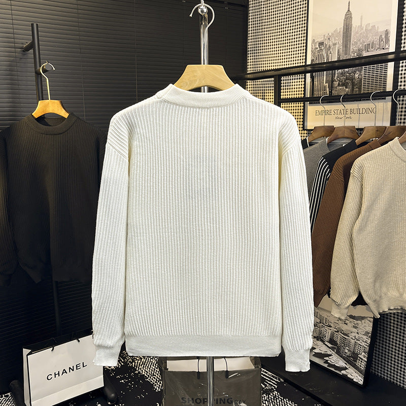 Herren Feiner Rippenstrick-Pullover mit Rundhalsausschnitt und verstärkter Schulternaht Echoarchiv