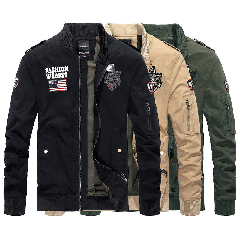 Herren Vintage-Canvas Bomberjacke mit Patchapplikationen und Ärmeltasche Echo Archiv