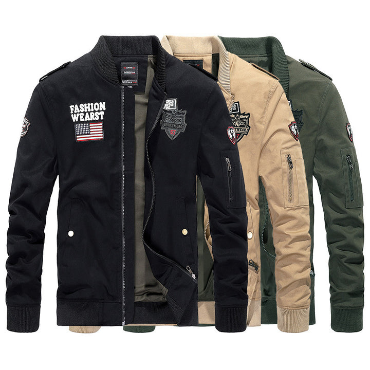 Herren Vintage-Canvas Bomberjacke mit Patchapplikationen und Ärmeltasche Echo Archiv