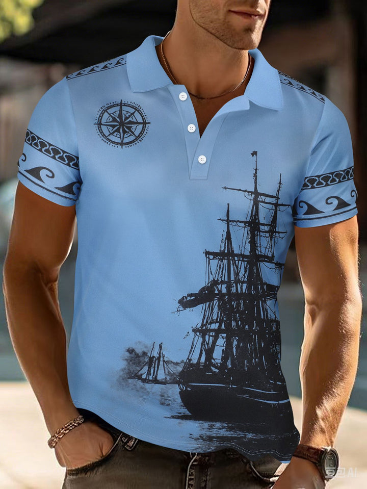 Herren Poloshirt mit maritimem Motiv und modernem Schnitt Echoarchiv
