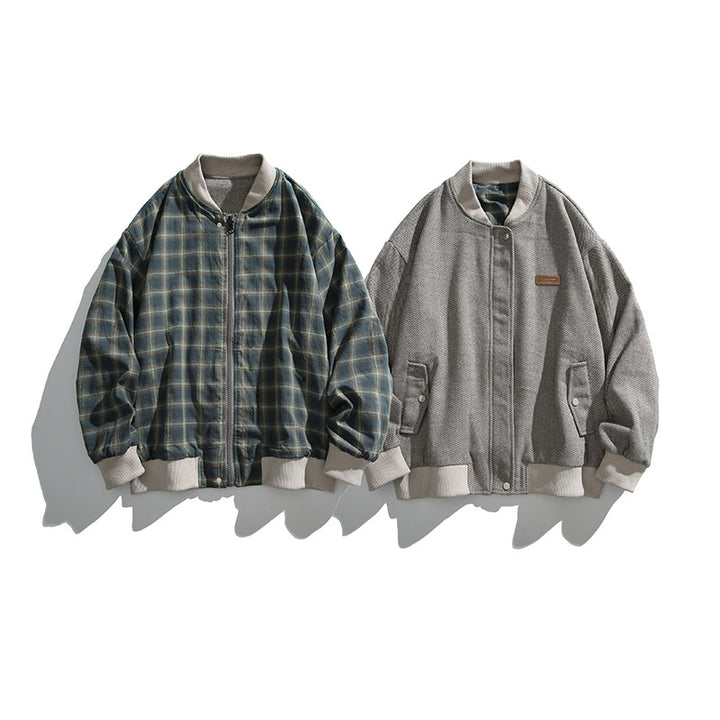 Unisex Boxy-Bomberjacke im Fischgrät-Look mit Rippbündchen, Pattentaschen und verdeckter Druckknopfblende Echo Archiv