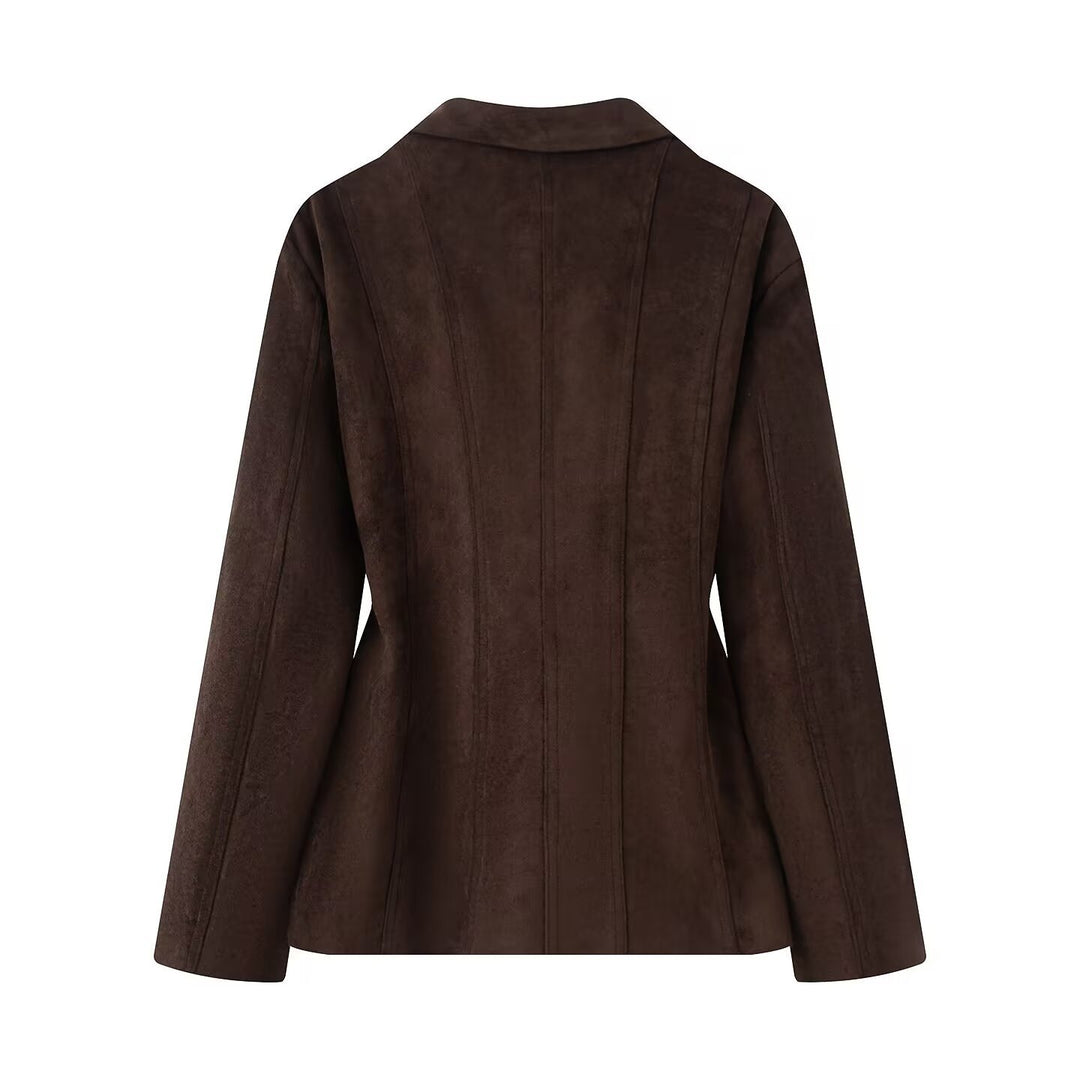 Damen Taillierter Blazer in Veloursoptik mit Doppelknopfverschluss und Wiener Nähten Echo Archiv
