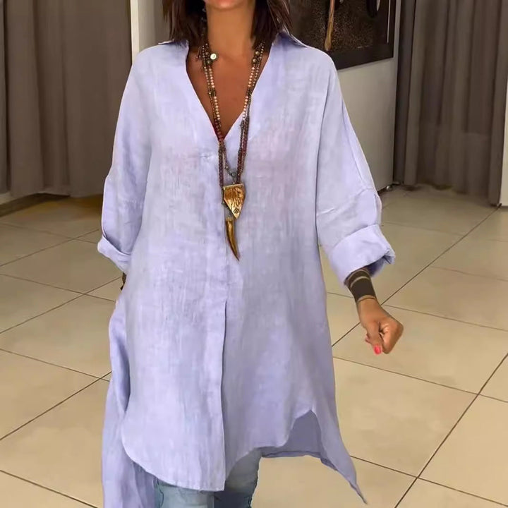 Damen Leinen Tunika mit asymmetrischem Schnitt und eleganten Details Echoarchiv