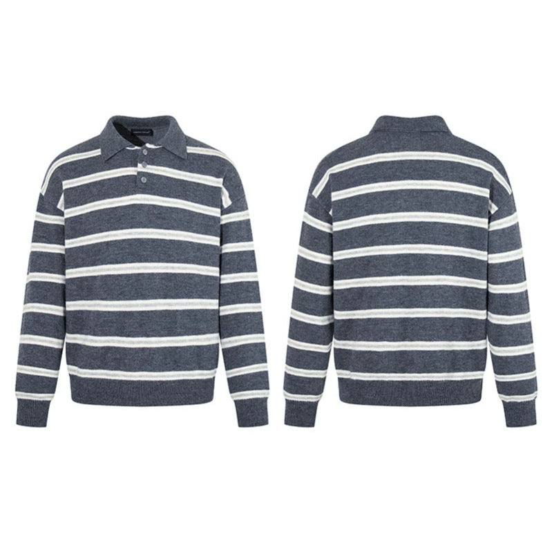 Herren Strick-Poloshirt mit Streifenmuster, Polokragen und Knopfleiste Echoarchiv