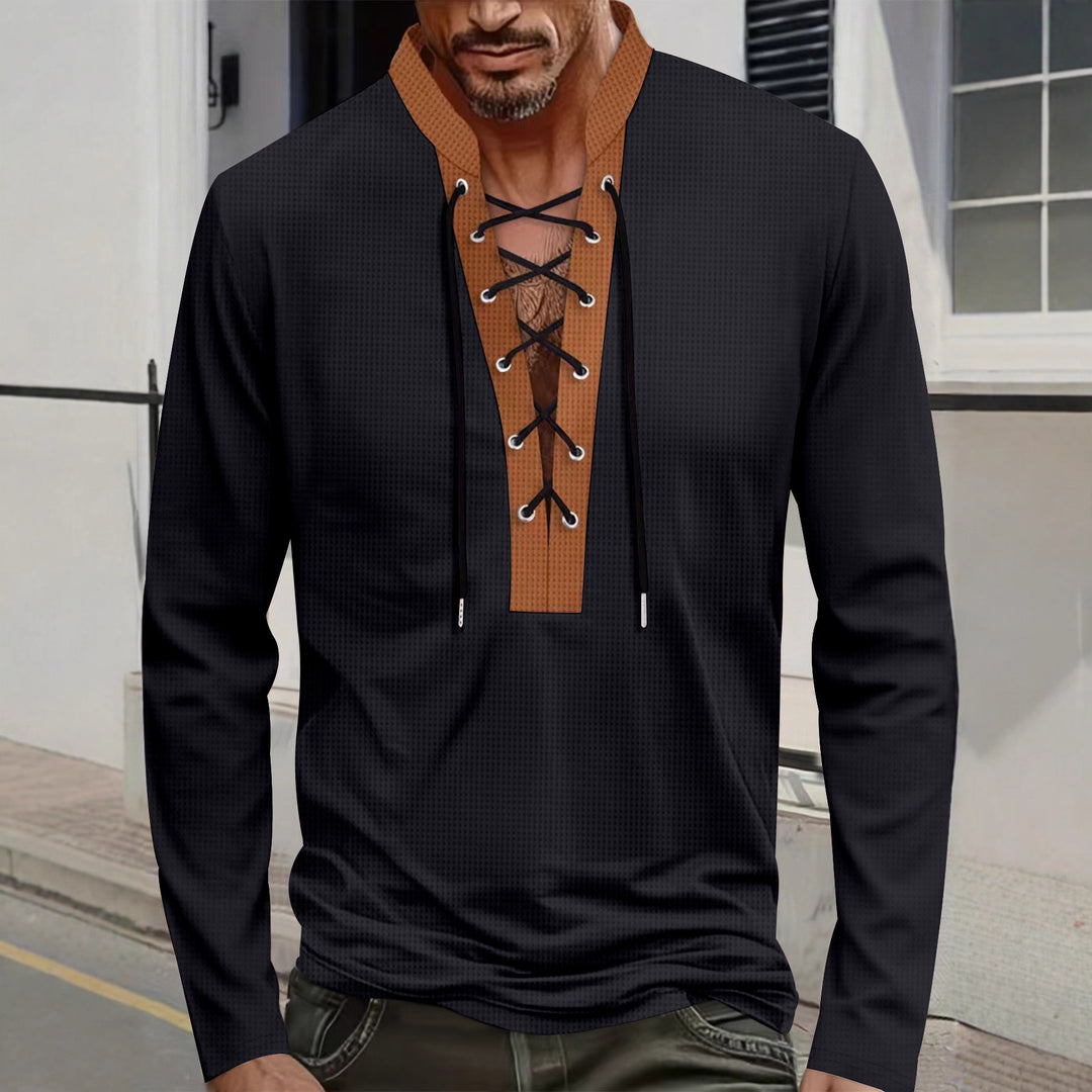 Herren lässiges Langarmshirt mit modischen Schnürdetails Echoarchiv