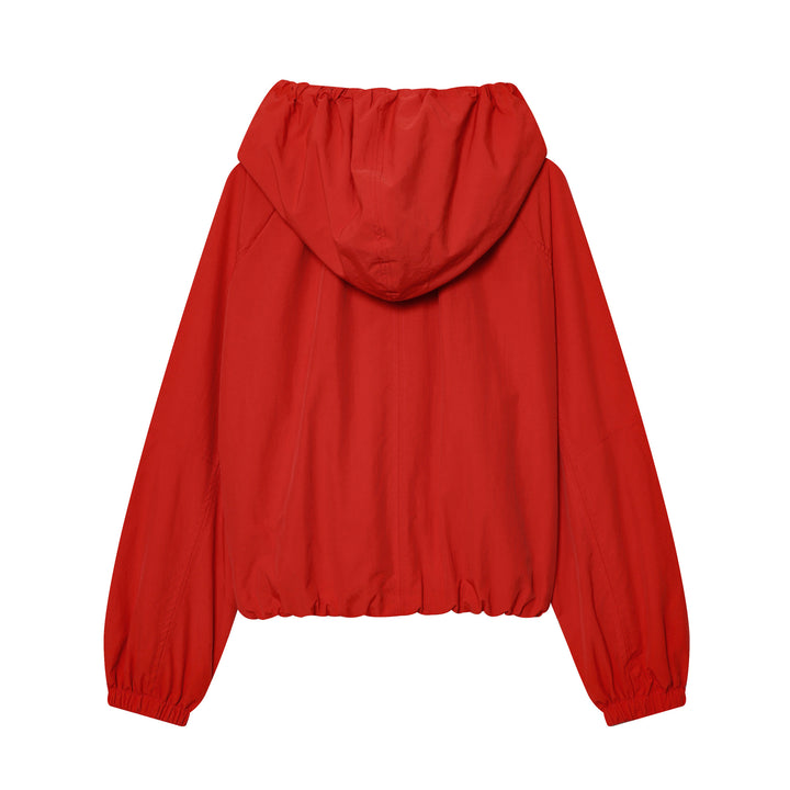 Damen kurzer Kapuzen-Windbreaker mit Tunnelzug, Reißverschluss und elastischem Saum – Célinea