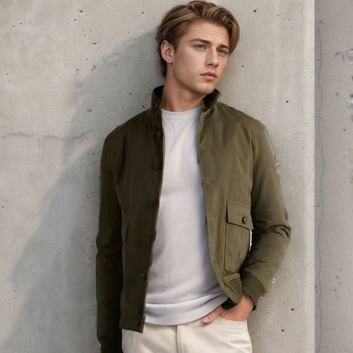 Herren elegante Wildlederjacke mit praktischem Kragen und aufgesetzten Taschen Echoarchiv