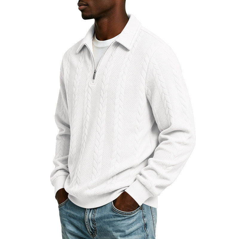 Herren Troyer-Strickpullover mit halbem Reißverschluss und Zopfmuster Echoarchiv