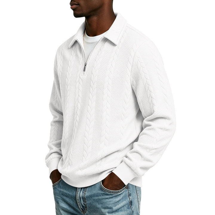 Herren Troyer-Strickpullover mit halbem Reißverschluss und Zopfmuster Echoarchiv