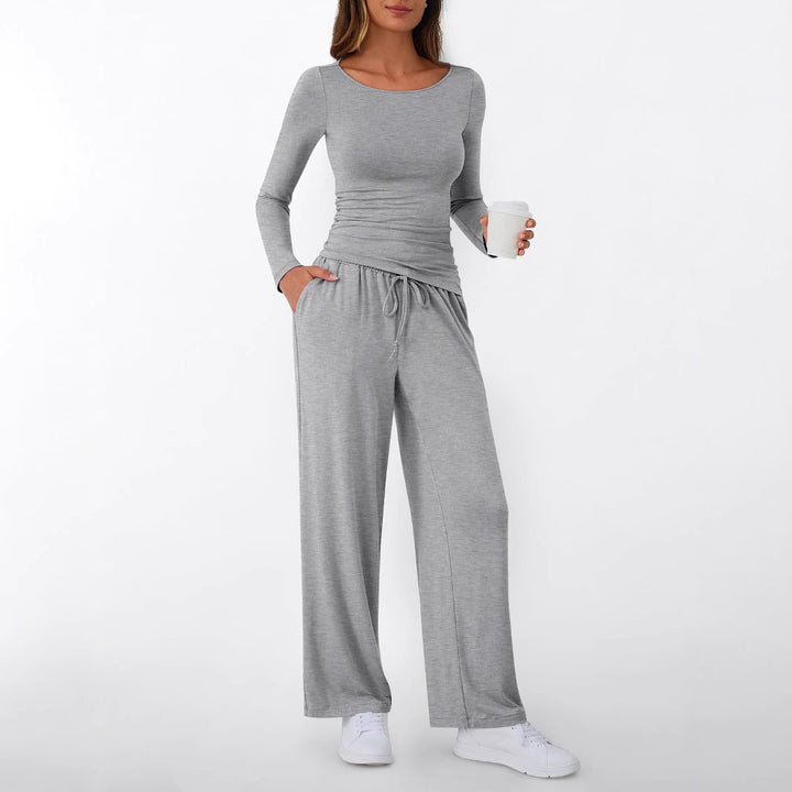 Damen Figurnahes Langarm-Shirt und Palazzo-Jerseyhose Loungewear-Set – Avérine