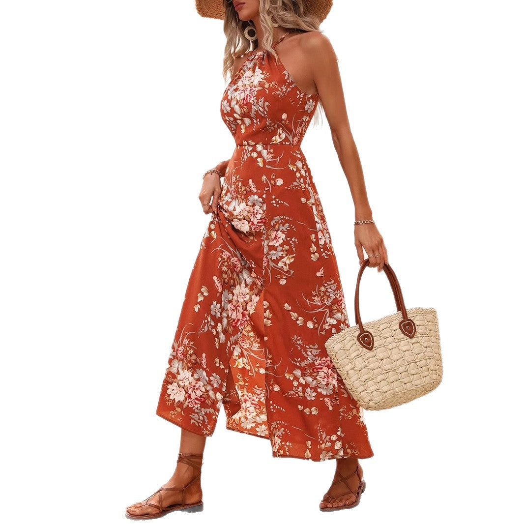Damen Maxikleid mit eleganten Seitenschlitzen und floralen Akzenten Echo Archiv