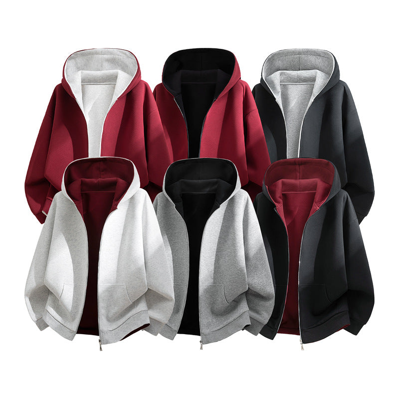 Unisex Oversize Zip-Hoodie mit zweifarbigem Innenfutter, Boxy-Schnitt & Zwei-Wege-Reißverschluss Echoarchiv