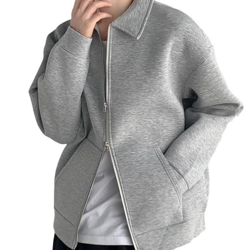 Herren Reißverschluss-Sweatjacke mit Hemdkragen und Oversize-Schnitt Echoarchiv