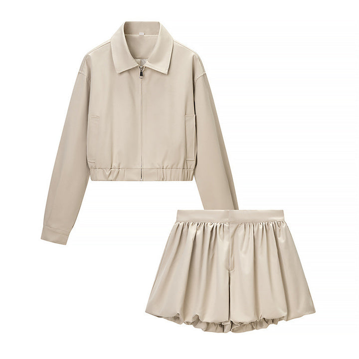 Damen Kurze Blousonjacke aus veganem Leder mit Reißverschluss und elastischem Saum Echo Archiv