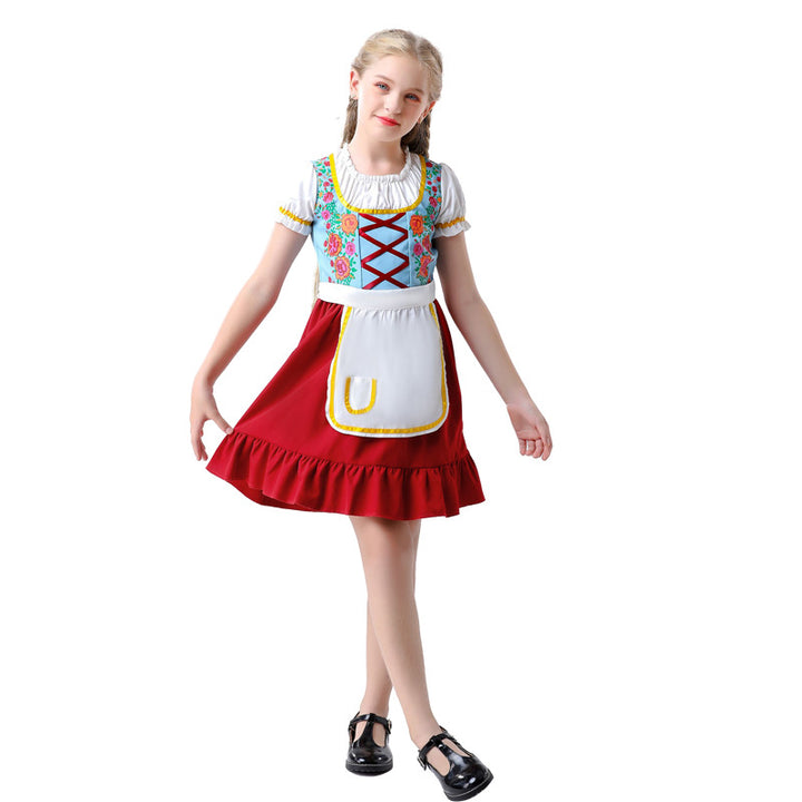Damen nan traditionelles Dirndlkleid für Kinder mit Schürze und floraler Stickerei Echo Archiv