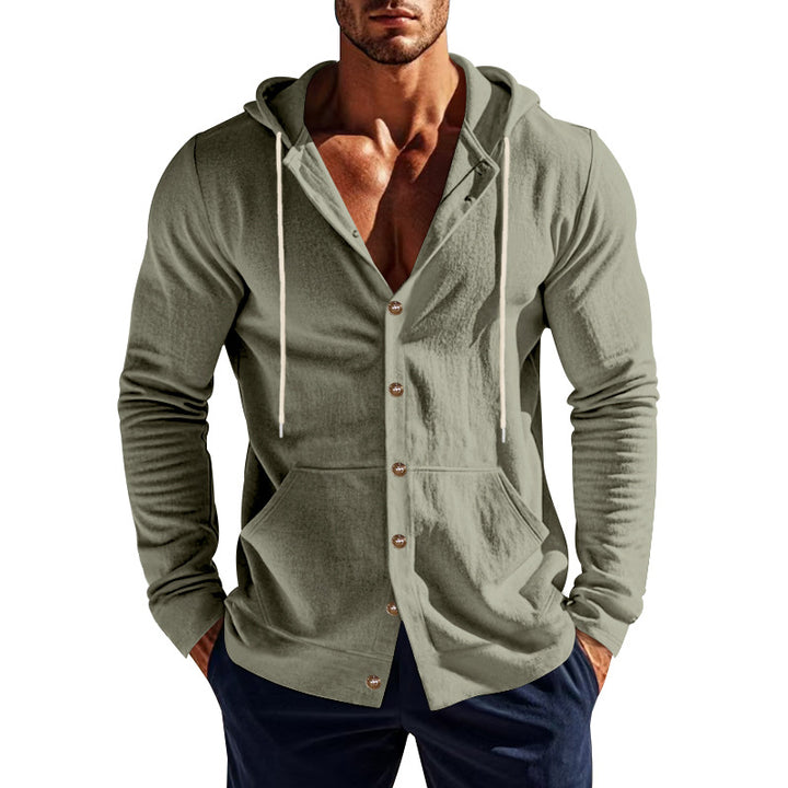 Herren lässiger Kapuzenpullover mit Knopfleiste und praktischen Taschen Echoarchiv