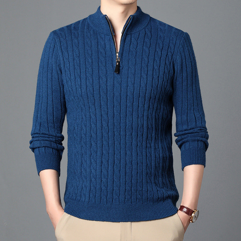 Herren Hochwertiger Strickpullover mit modernem Zipper und Detailstruktur Echoarchiv