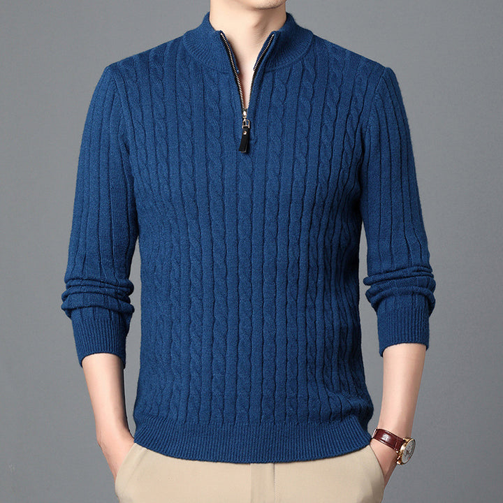 Herren Hochwertiger Strickpullover mit modernem Zipper und Detailstruktur Echoarchiv